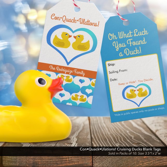 Étiquettes-cadeau Con ・ Quack ・ Ulations ! Canards croisières vides (Personalized with your name Cruising Duck tags. Bulk order blank tags for all your cruises.)
