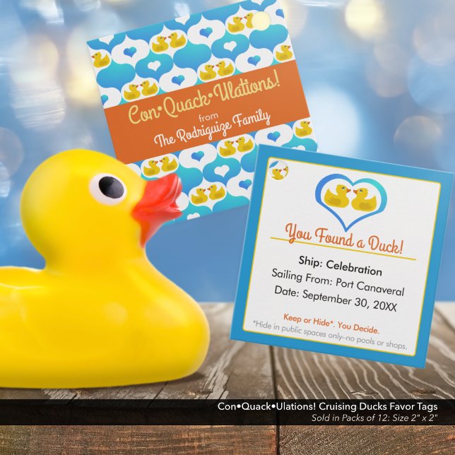 Étiquettes Cadeau Con ・ Quack ・ Ulations ! Croisière de canards (Con•Quack•Ulations! You Found a Duck!–Cruise Ducks Pre-Printed Tags. Add your name & cruise info.)