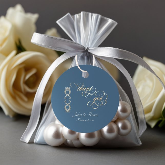 Étiquettes Cadeau Conception Baroque & Monogramme - Bleu (Créateur téléchargé)