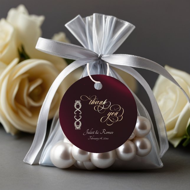 Étiquettes Cadeau Conception Baroque & Monogramme - Bourgogne (Créateur téléchargé)