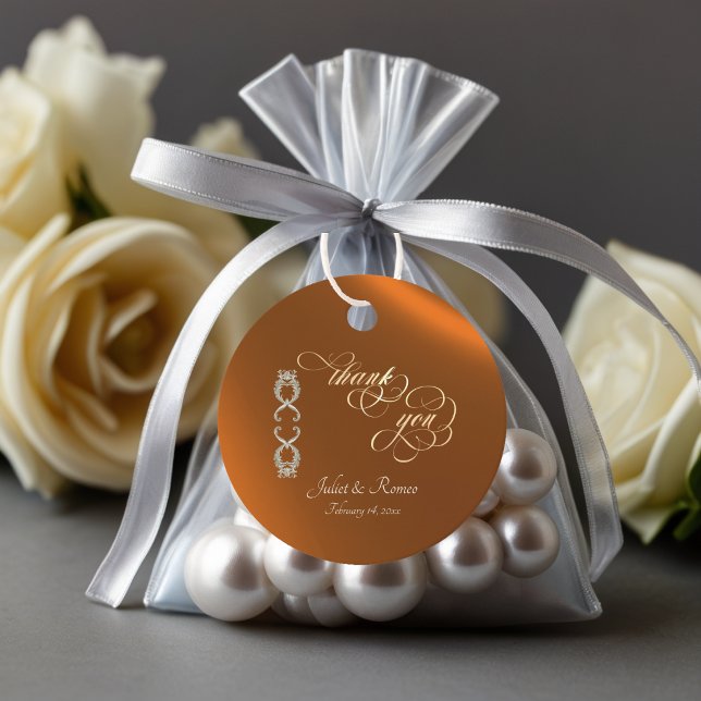 Étiquettes Cadeau Conception Baroque & Monogramme - Cuivre (Créateur téléchargé)