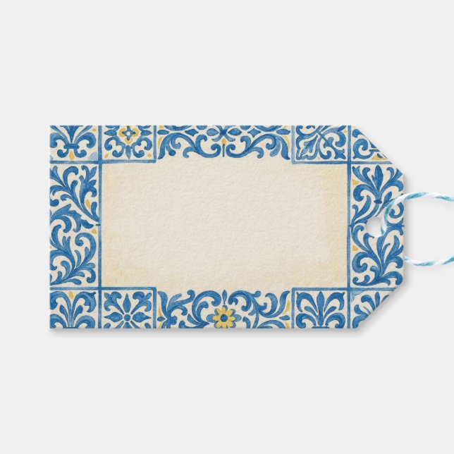 Étiquettes-cadeau Conception d'aquarelle fixe portugaise Azulejo (Devant (Horizontal))