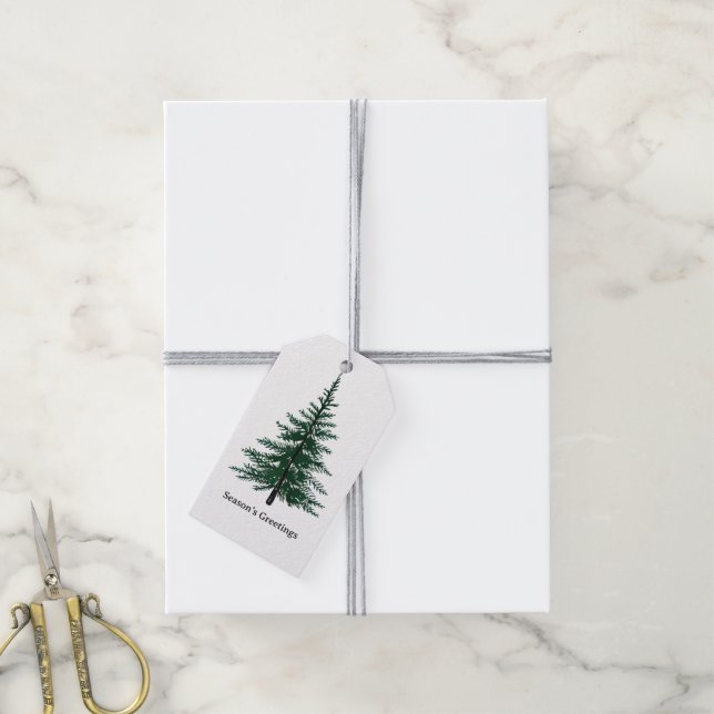 Étiquettes-cadeau Conception d'arbre à feuilles persistantes minimal (Avec de la ficelle)