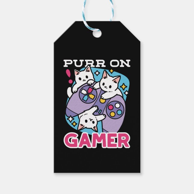 Étiquettes-cadeau Conception de gamer de chat - Purr sur Gamer Joyst (Devant)