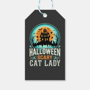 Étiquettes-cadeau Conception de maison hantée de dame de chat effray