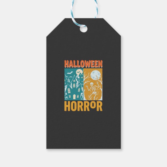 Étiquettes-cadeau Conception de maison hantée Halloween Lune squelet (Devant)