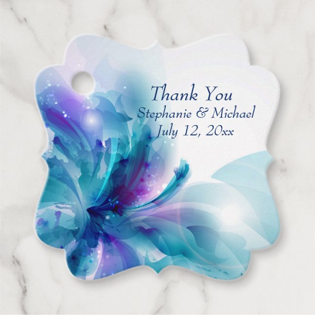 Étiquettes Cadeau Conception de mariage floral bleu et violet (Devant)