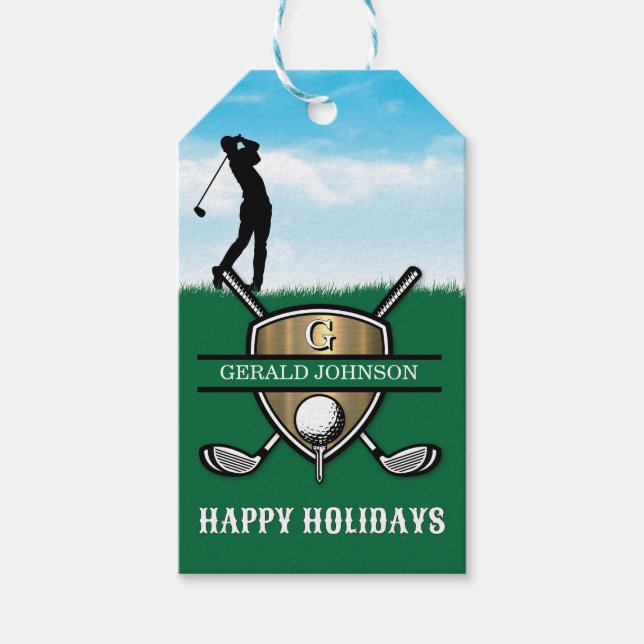Étiquettes-cadeau Conception de monogramme de golf personnalisé pour (Devant)
