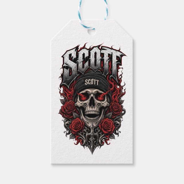 Étiquettes-cadeau Conception de nom personnalisé Scott Gothic Skull (Devant)