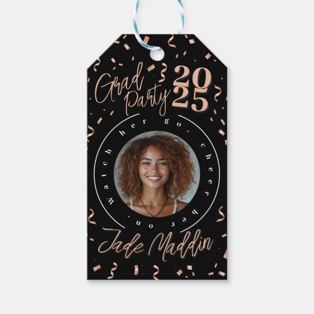 Étiquettes-cadeau Conception de photo en or rose Lycée Diplômé (Devant)