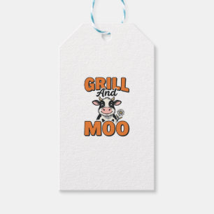 Étiquettes-cadeau Conception de T-Shirt Vintage Grill et Moo Vache D