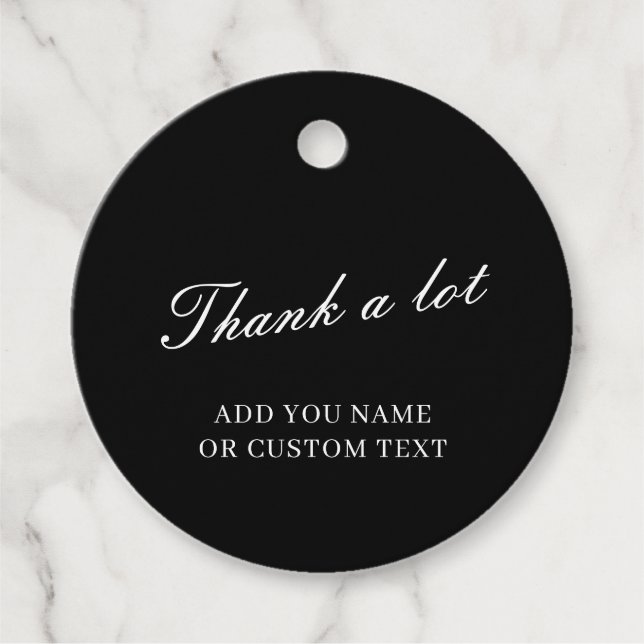 Étiquettes Cadeau Conception de typographie Merci élégante en noir (Devant)