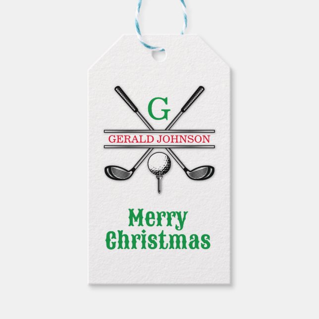Étiquettes-cadeau Conception de vacances de monogramme de golf minim (Devant)
