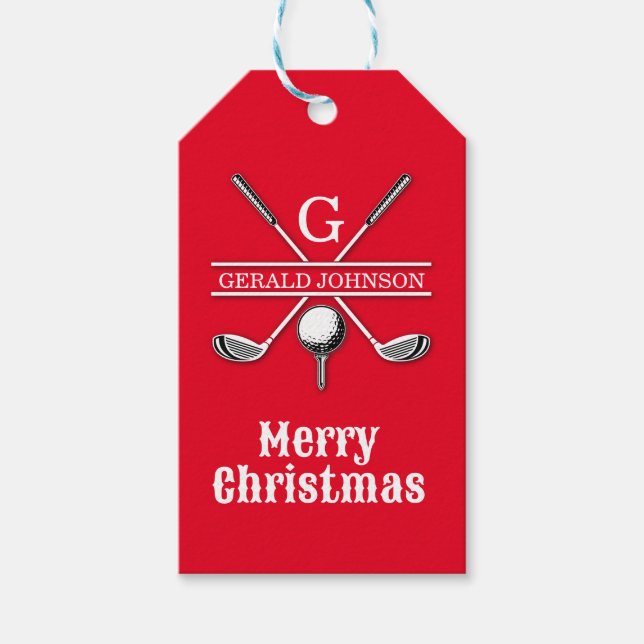 Étiquettes-cadeau Conception de vacances de monogramme de golf minim (Devant)