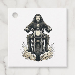 Étiquettes Cadeau Conception de vecteur de cavalier de moto de gravu