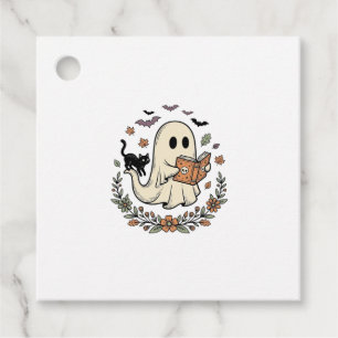 Étiquettes Cadeau Conception de vecteur floral Halloween Chat fantôm