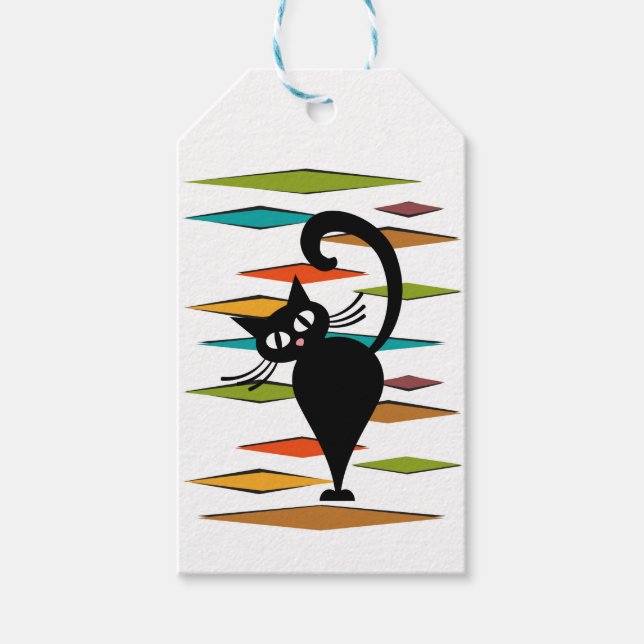 Étiquettes-cadeau Conception du chat noir du milieu du siècle (Devant)