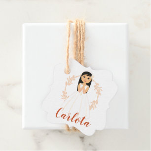Étiquettes Cadeau Conception Enfant de Communion avec Ébarbe Saumon