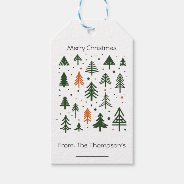 Étiquettes-cadeau conception minimaliste de pin rustique Noël (Devant)