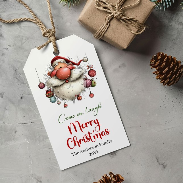 Étiquettes-cadeau Conception moderne de carte-cadeau de Noël avec Pè (Modern quirky Santa Christmas gift tag design

)
