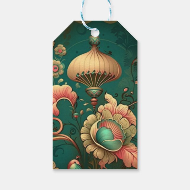 Étiquettes-cadeau Conception rétro vintage floral vert (Devant)