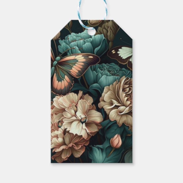 Étiquettes-cadeau Conception rétro vintage floral vert (Devant)