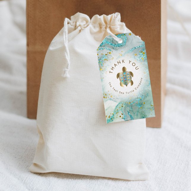 Étiquettes-cadeau Conception turquoise des tortues de mer (Créateur téléchargé)