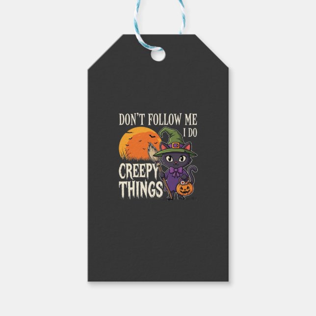 Étiquettes-cadeau Conceptions de chat de sorcière d'Halloween de cho (Devant)