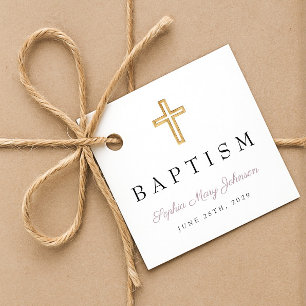 Étiquettes Cadeau Concours Religieux Moderne Violet Script Baptême