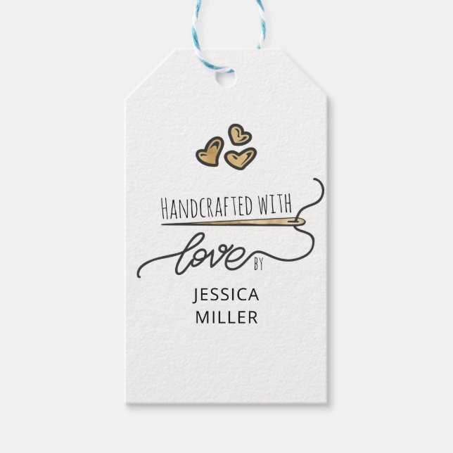 Étiquettes-cadeau Conçu à la main avec l'Aiguille à coudre en or Lov (Devant)