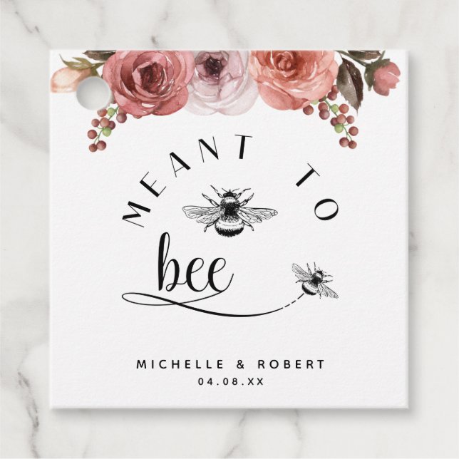 Étiquettes Cadeau Conçu pour l'abeille, Rose or Blush Floral (Devant)