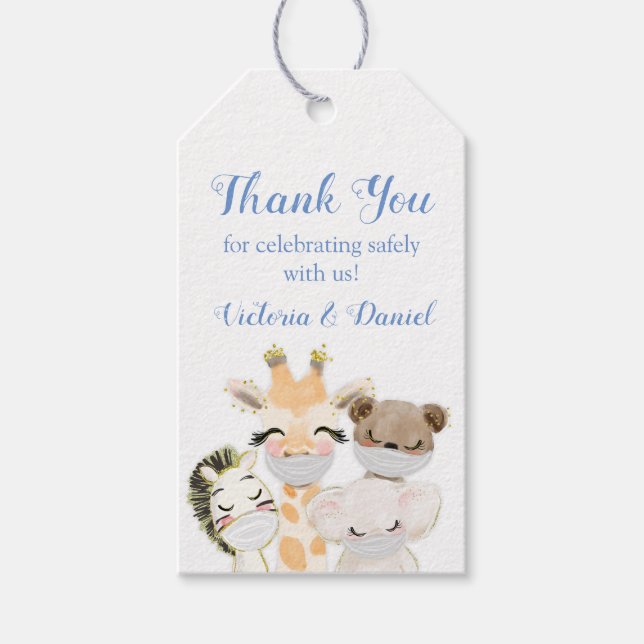 Étiquettes-cadeau Conduire Par Baby shower Bébé Animaux Avec Masques (Devant)