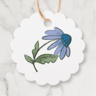 Étiquettes Cadeau Coneflower Bleu et Vert Merci