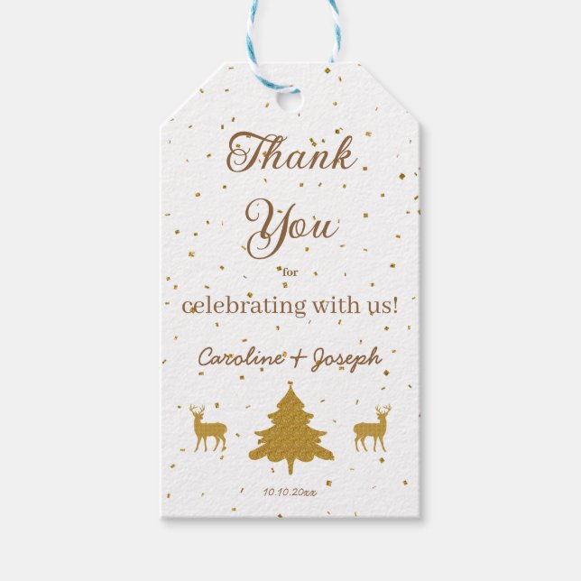 Étiquettes-cadeau Confetti d'or, Arbres et Parties scintillant Maria (Devant)
