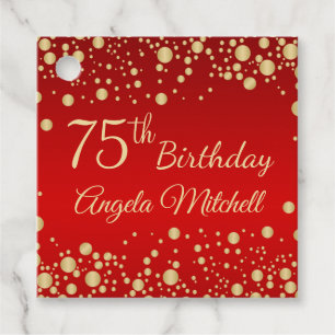 Étiquettes Cadeau Confetti d'or sur rouge 75e anniversaire