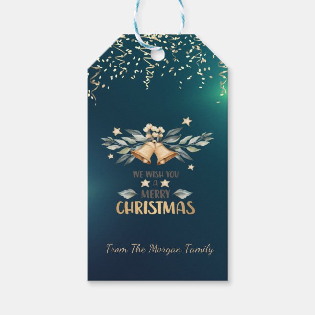 Étiquettes-cadeau Confetti festif, cloches de Noël, vert (Devant)