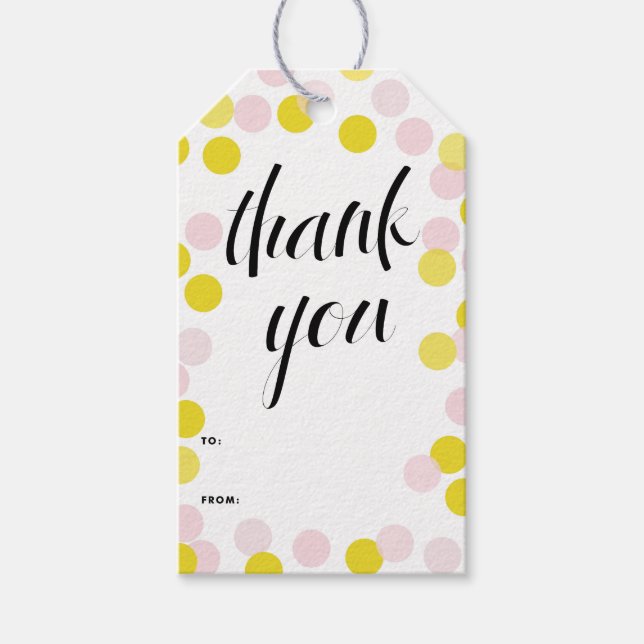 Étiquettes-cadeau Confetti Pois rose et jaune Merci (Devant)