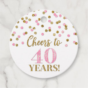 Étiquettes Cadeau Confetti rose or de 40 ans