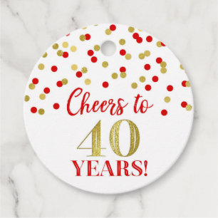 Étiquettes Cadeau Confetti rouge or 40 ans