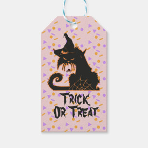 Étiquettes-cadeau Confettis pour soirée chat noir Halloween Rose