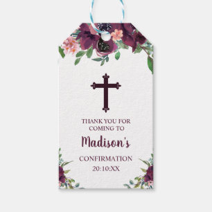 Étiquettes-cadeau Confirmation aquarelle florale croix de Bourgogne