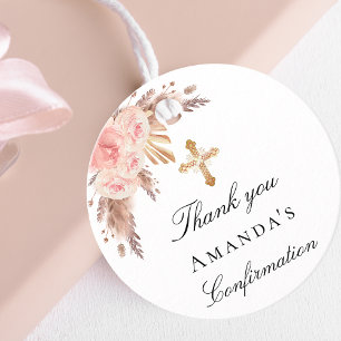 Étiquettes Cadeau Confirmation blush pampas herbe fleuri merci