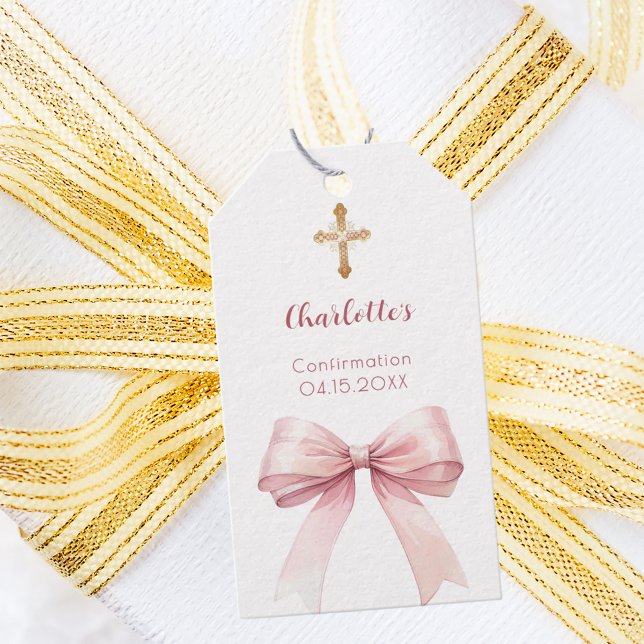 Étiquettes-cadeau Confirmation blush pink bow cross girl DIY (Créateur téléchargé)