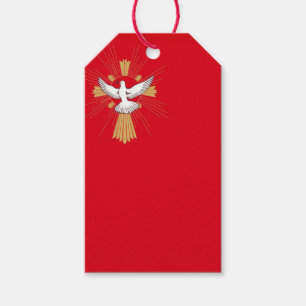 Étiquettes-cadeau Confirmation Croix de la colombe rouge et blanche
