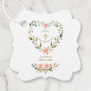 Étiquettes Cadeau Confirmation de la Croix d'or du coeur flou