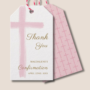 Étiquettes-cadeau Confirmation de la Croix Rose Merci