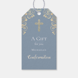 Étiquettes-cadeau Confirmation Dusty Blue Gold Cross