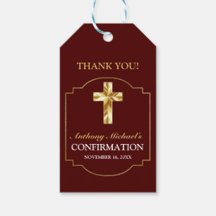 Étiquettes-cadeau Confirmation Elegant Burgundy Gold Boys