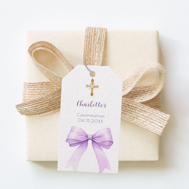 Étiquettes-cadeau Confirmation lavender bow cross girl DIY (Créateur téléchargé)
