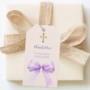 Étiquettes-cadeau Confirmation ruban lavande croix ivoire fille DIY